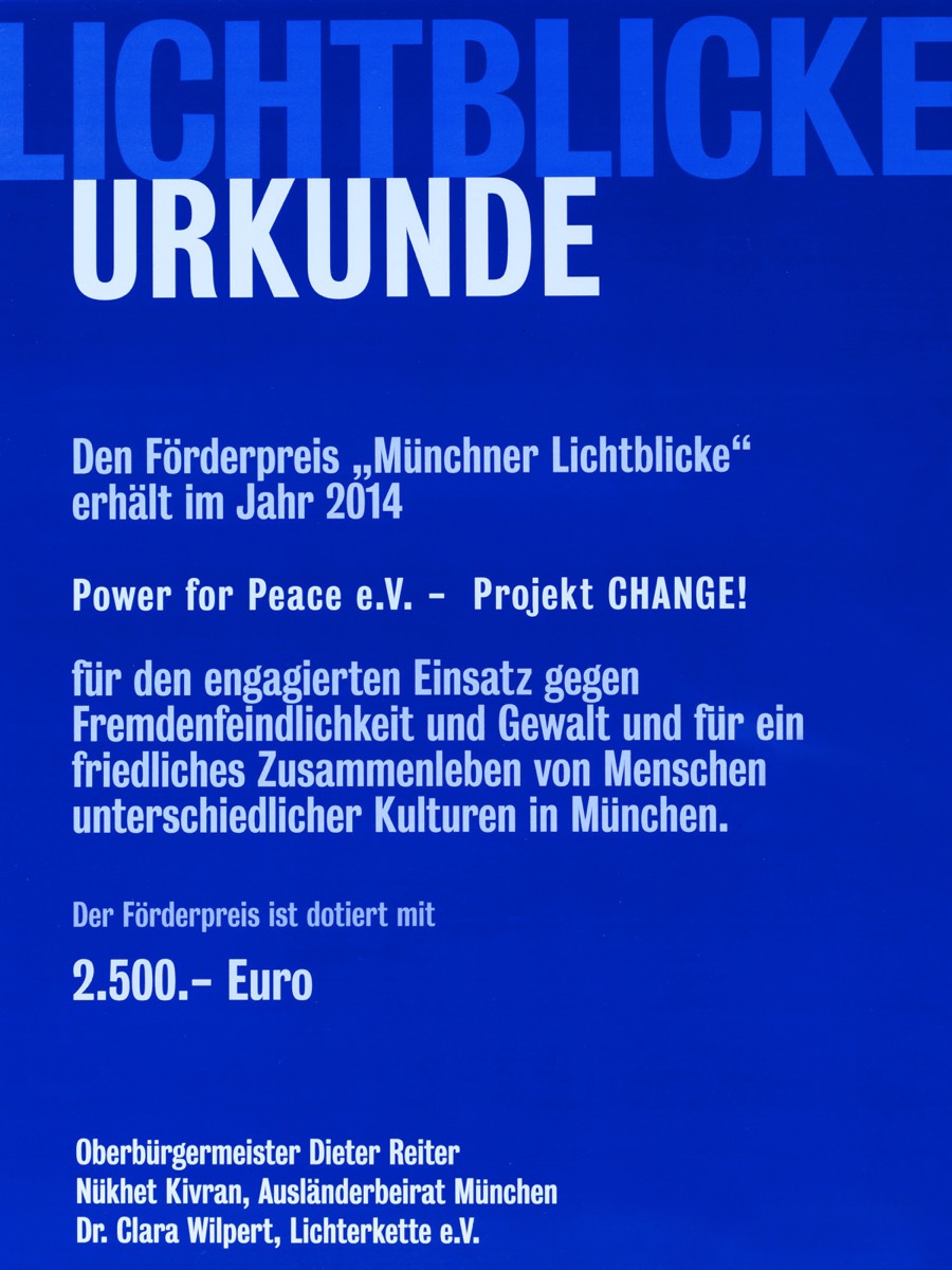 Power for Peace Urkunde Lichtblick 2014 02
